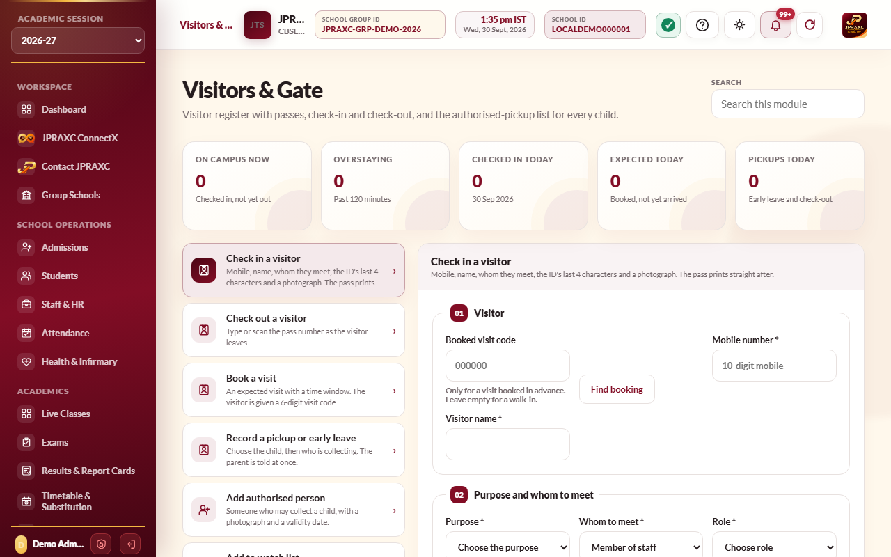 Visitors & Gate, with Check in a visitor open
